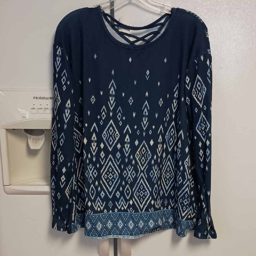Justice Navy Blue Geometric Long Sleeve Lightweight Sweater. Girls Plus Size 20